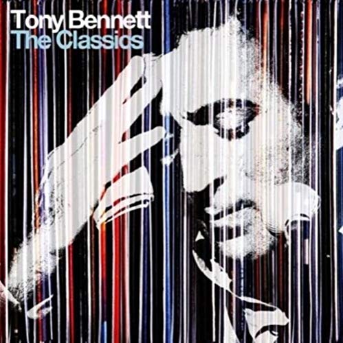 Tony Bennett album cover, black and white portrait with colorful stripes.