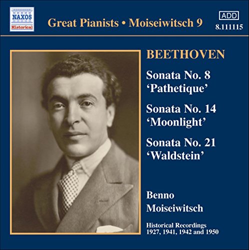CD cover featuring a portrait of pianist Benno Moiseiwitsch and Beethoven piano sonata titles.