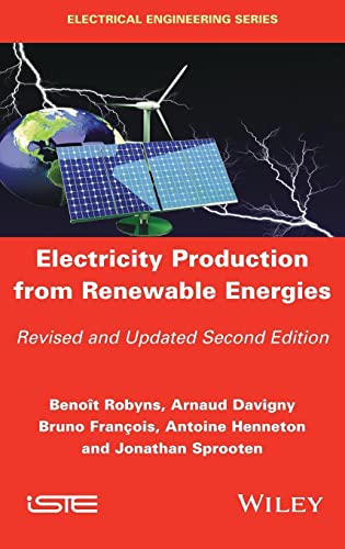 Book cover: "Electricity Production from Renewable Energies" with solar panel and wind turbine.