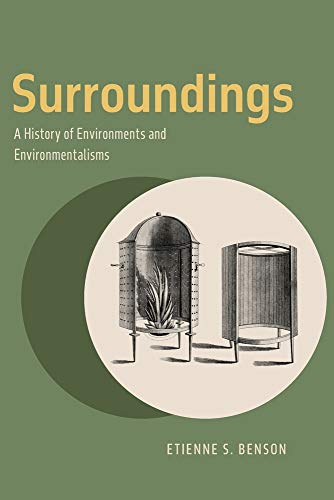Book cover: "Surroundings" with vintage insect-raising cage illustration.