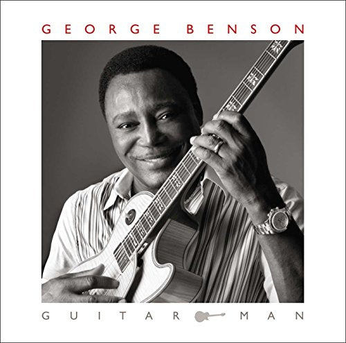 "Album cover with black and white photo of man holding a guitar."