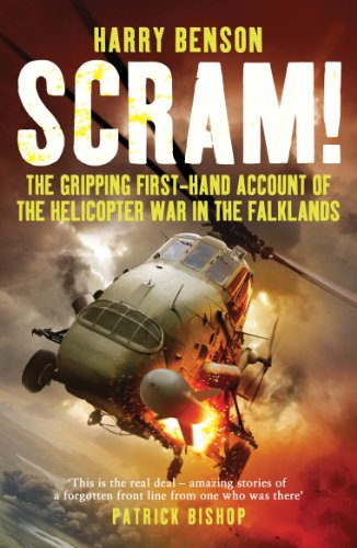 Book cover: "Scram!" depicts a helicopter in flight over a fiery landscape.