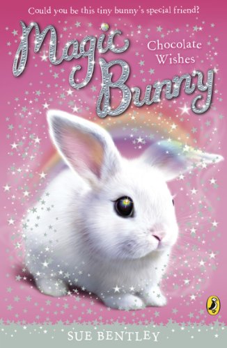 Book cover featuring a fluffy white bunny with a rainbow and sparkles.