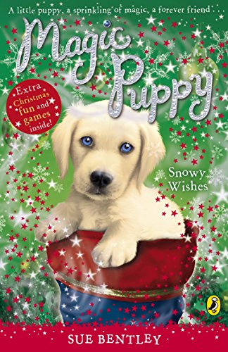 Book cover featuring a golden puppy wearing a Santa hat, snowy background.