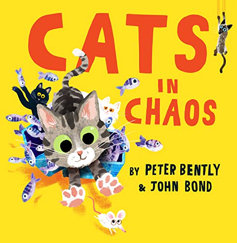 Book cover: colorful illustration of cats amidst fish and a mouse.
