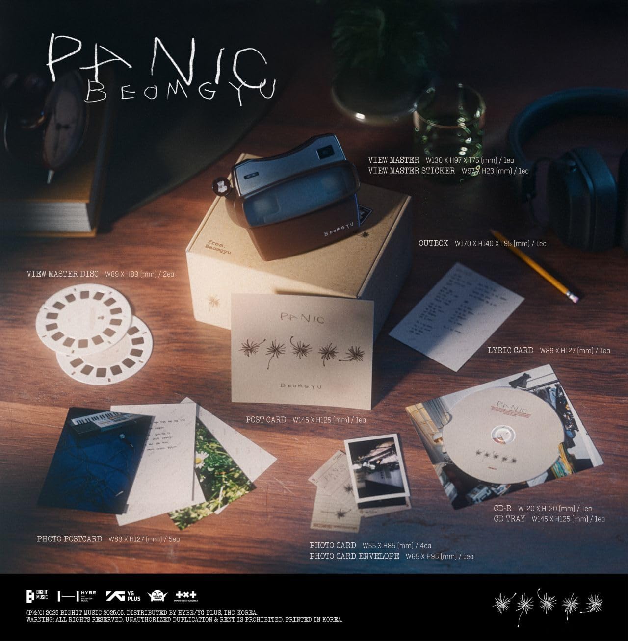 Beomgyu "Panic" CD packaging with floral graphics and included photo cards.