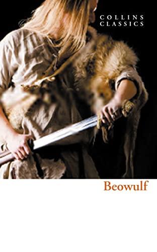 Book cover of "Beowulf" depicting a warrior with a sword and fur.