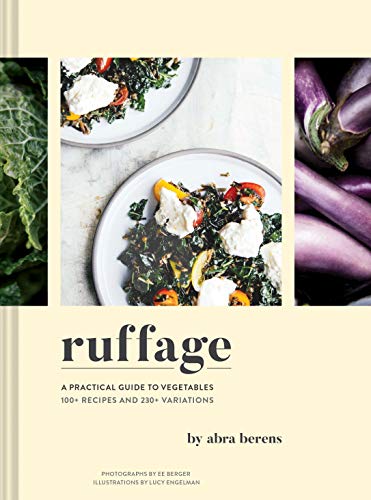 Book cover: "Ruffage," a guide to vegetables with food photography.