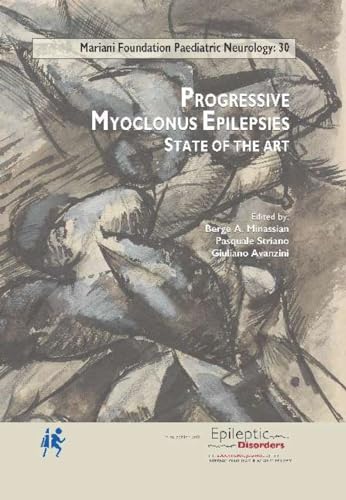 Book cover: "Progressive Myoclonus Epilepsies" with abstract brain imagery.