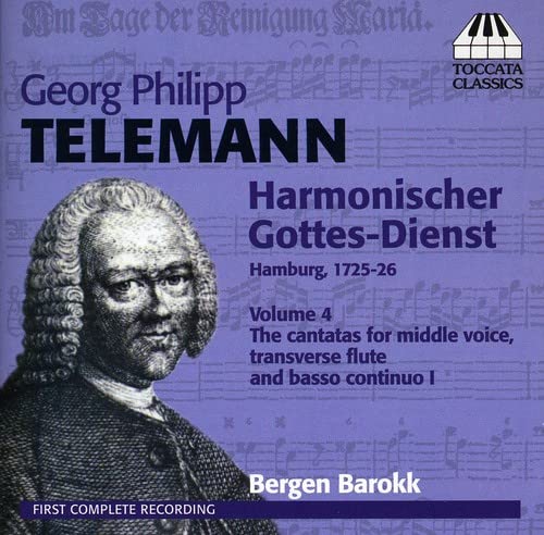 CD cover for Telemann’s “Harmonischer Gottes-Dienst” Volume 4, with portrait.