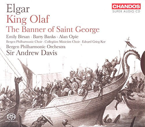 CD cover for Elgar’s “King Olaf” featuring a sketched Viking ship battle.