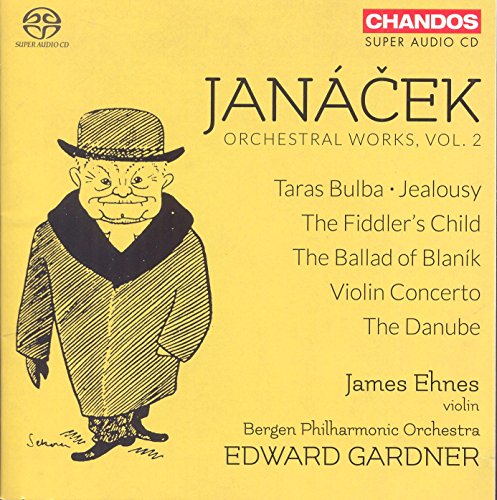 CD cover for Janáček’s Orchestral Works Vol. 2, featuring a sketched portrait.