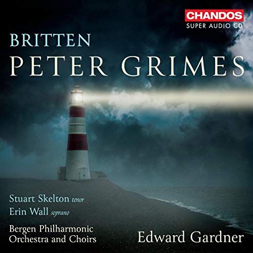 CD cover for Britten’s “Peter Grimes” featuring a lighthouse in stormy seas.