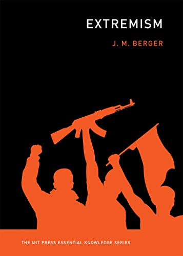 Book cover: "Extremism" with silhouettes of figures and a rifle in orange.