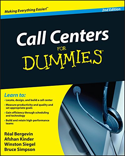Book cover: "Call Centers For Dummies," 2nd Edition, with headset image.