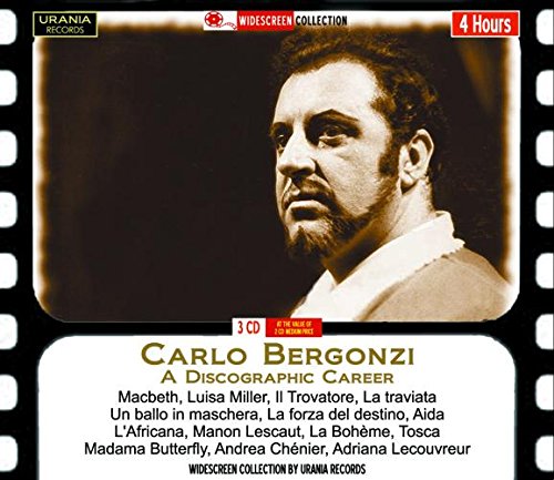 CD cover featuring sepia-toned portrait of Carlo Bergonzi, with filmstrip border and text.
