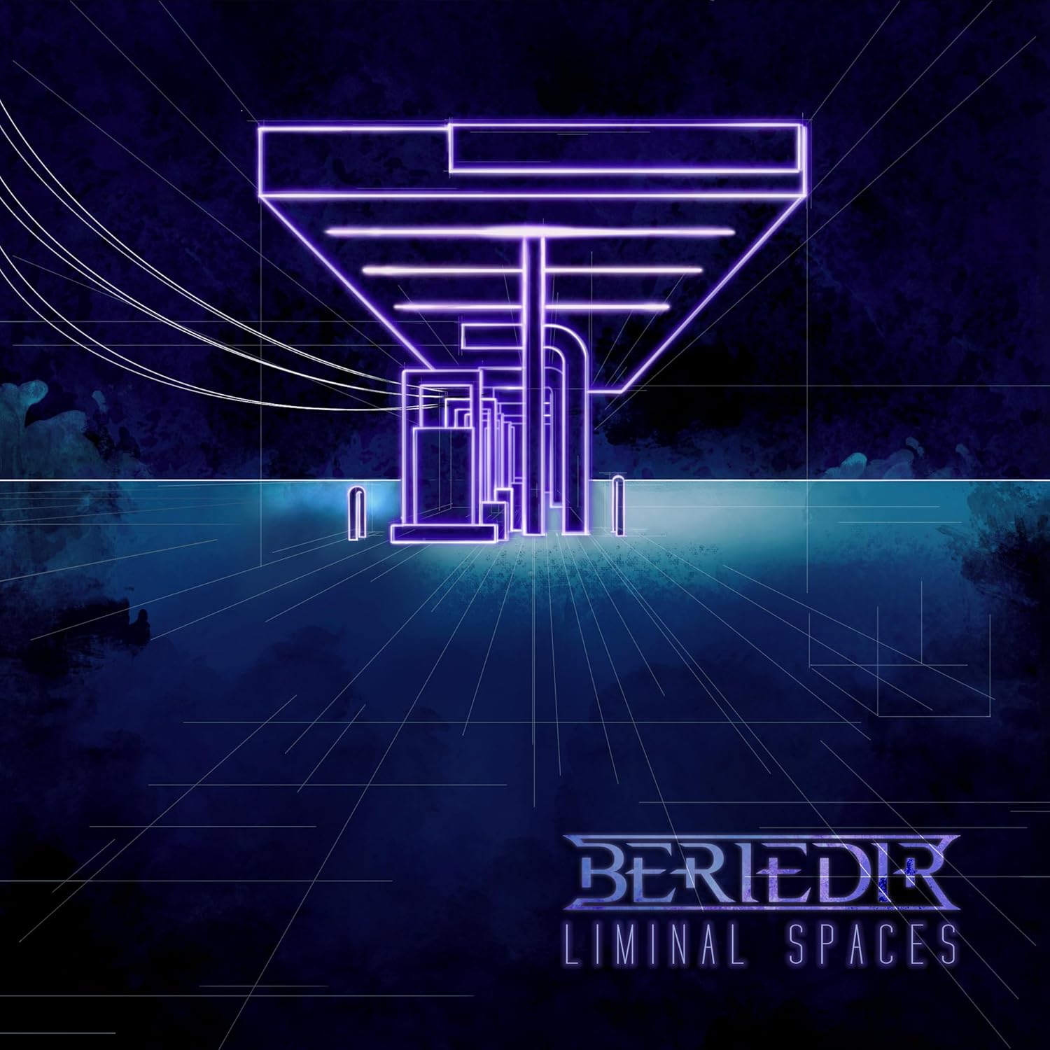 Blue and purple abstract digital art of a geometric, empty space.