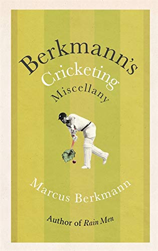 Book cover with green stripes, a cricketer holding a leaf, and title text.