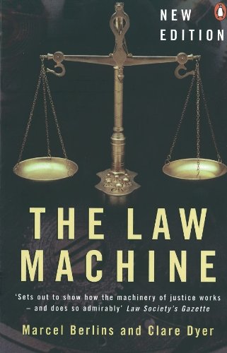 Book cover of The Law Machine featuring a brass scale of justice on black.
