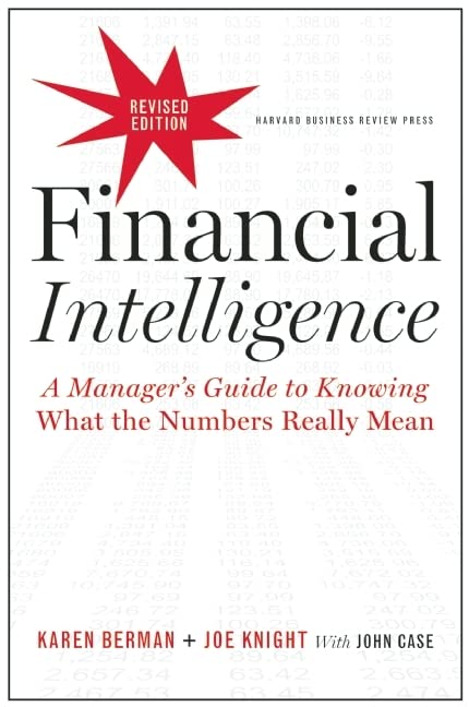 Book cover of Financial Intelligence with a red starburst and faint financial data background.