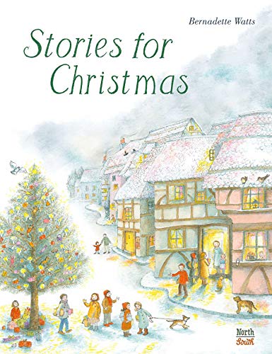 Stories for Christmas" book cover with a snowy village scene and children.
