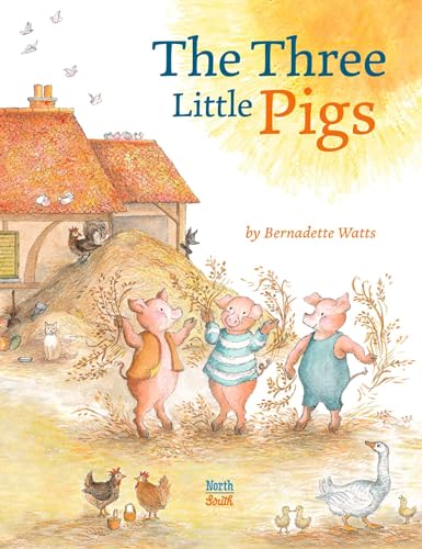 Cover of "The Three Little Pigs" book with pigs and houses.