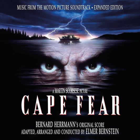“Cape Fear” soundtrack CD cover with stormy seascape and menacing eyes.