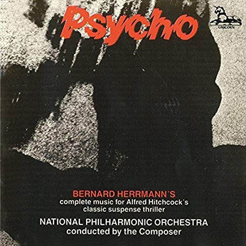 CD cover for "Psycho" soundtrack by Bernard Herrmann, black and white design.
