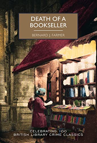 Book cover: "Death Of A Bookseller" with a woman reading outside a shop.