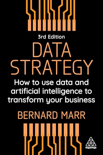 Black book cover with orange circuit design and white text: "Data Strategy".
