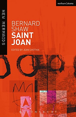 Book cover: "Saint Joan" by Bernard Shaw, orange and black abstract design.