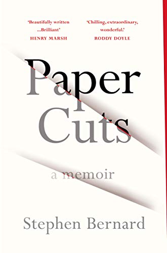 Book cover for "Paper Cuts: A Memoir" by Stephen Bernard, white background.