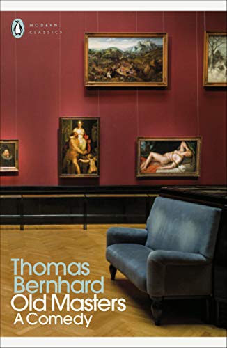 Book cover: red wall, paintings, and a blue armchair in a gallery.