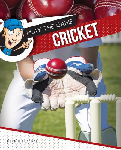 Cricket book cover with a player catching a ball and stumps.