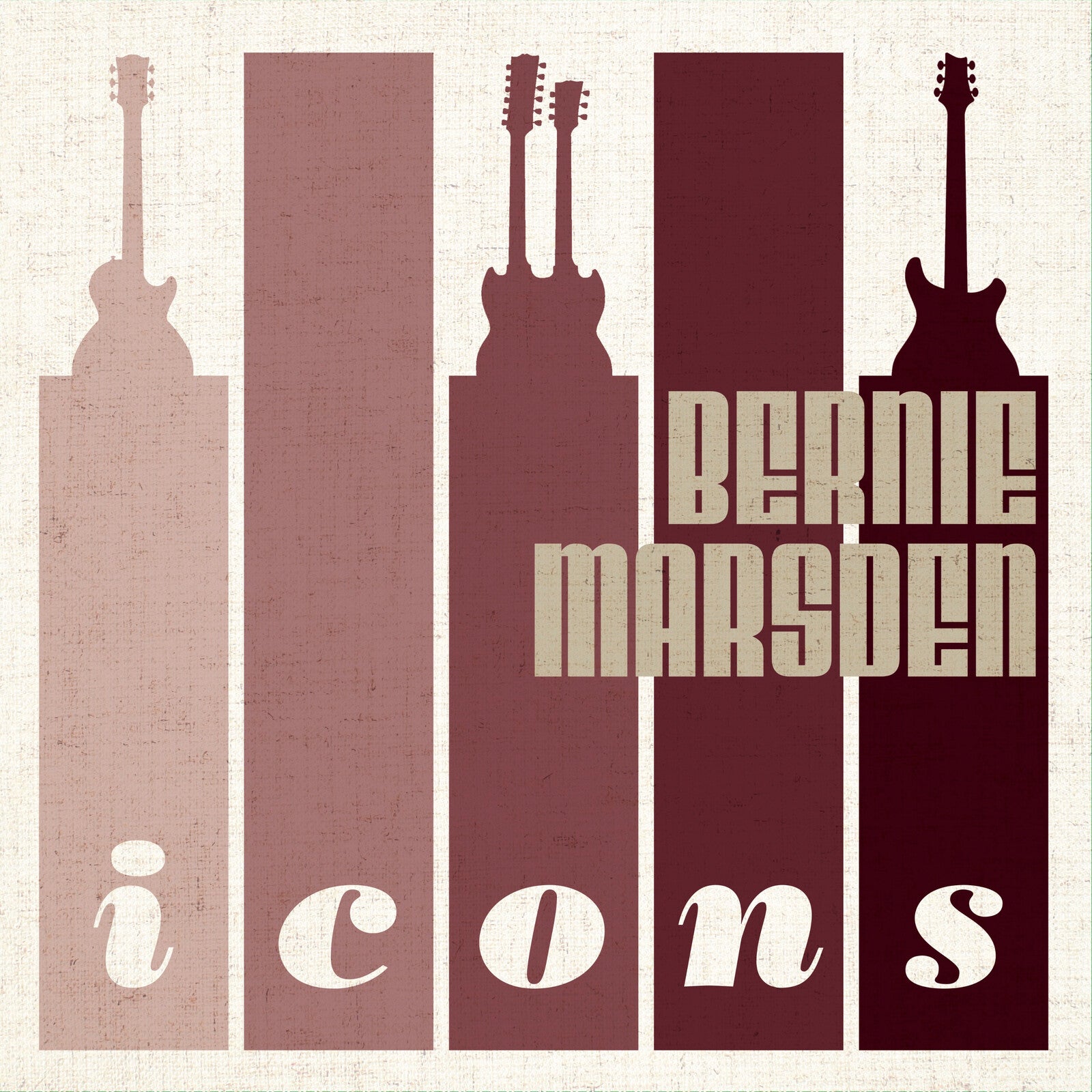 Album cover with guitar silhouettes on vertical stripes and text Bernie Marsden Icons.