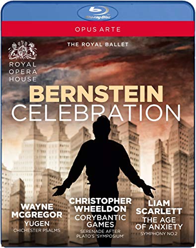 "Blu-ray case cover with silhouette figure and cityscape background, titled 'Bernstein: Celebration'."