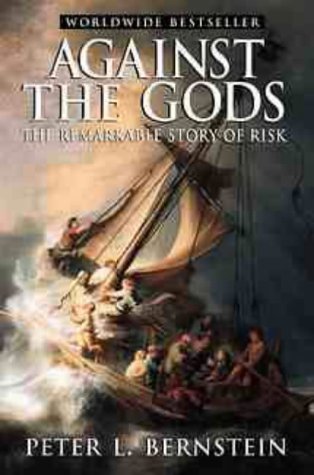 Book cover: “Against the Gods” depicts a stormy seascape with ships.