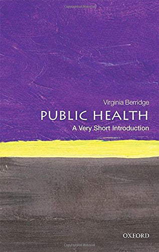 Book cover: "Public Health: A Very Short Introduction" with purple and yellow paint.