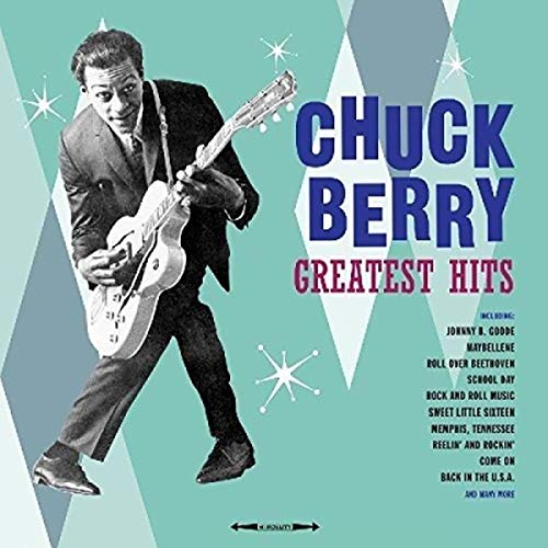Chuck Berry album cover featuring the artist playing a white guitar.