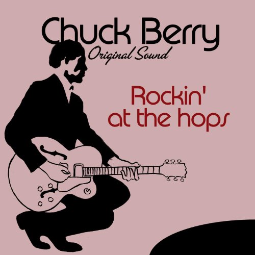 Chuck Berry silhouette playing guitar on album cover, pink background.