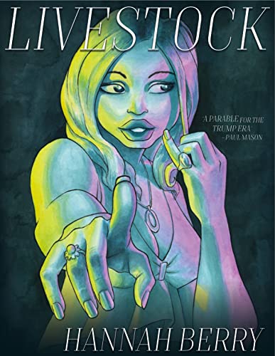 Book cover: illustrated woman with exaggerated features, titled "Livestock".