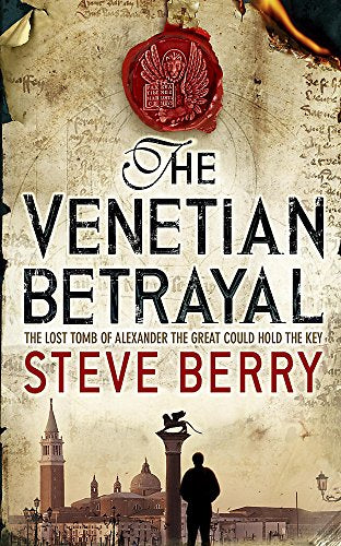 Book cover: "The Venetian Betrayal" with Venice skyline and wax seal.