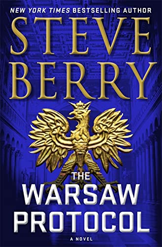 Book cover: "The Warsaw Protocol" by Steve Berry, with a gold eagle emblem.