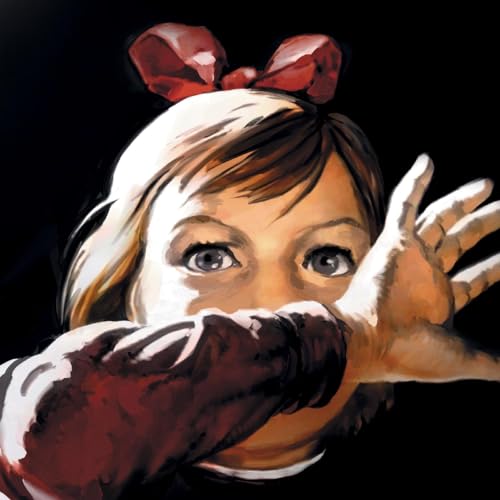 Painted portrait of a young girl with a hand partially covering her face.