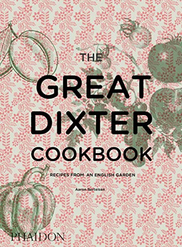 Cookbook cover with illustrated fruits and vegetables, titled “The Great Dixter Cookbook.”