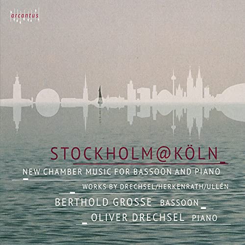 CD cover: abstract city skyline with text “Stockholm@Köln”, bassoon and piano.