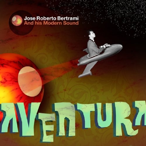 "CD cover with man flying on a spaceship, planet, and stars in the background."