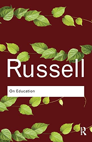Book cover with green leaves on a dark red background, titled Russell On Education.