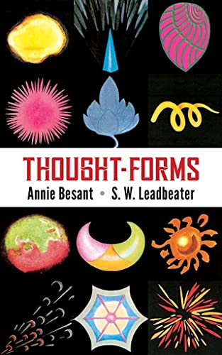 Book cover titled Thought-Forms featuring various colorful abstract geometric shapes on a black background.