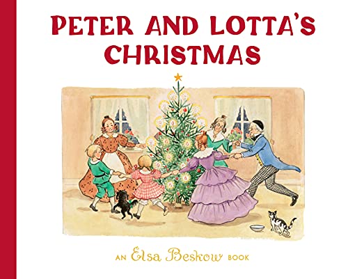 Children and adults dancing around a decorated Christmas tree.